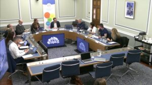 The Committee for Education sitting in a committee room in Parliament Buildings