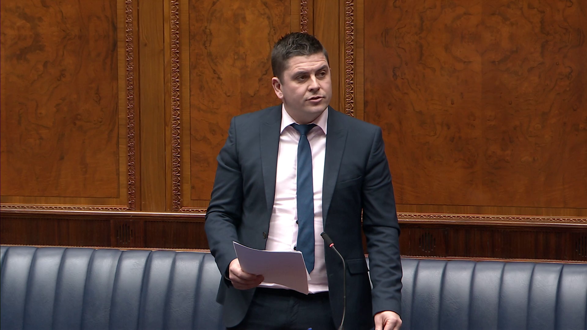 Danny Baker MLA making a statement in the Assembly Chamber