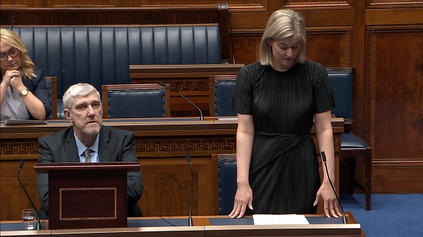 Nicola Brogan MLA speaking in the Assembly Chamber