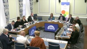 The Education Committee sitting in a committee room in Parliament Buildings