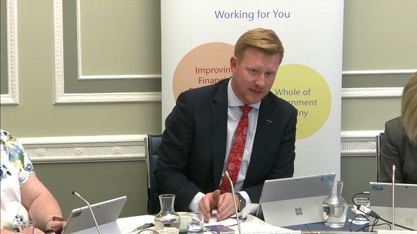 Chair of the Public Accounts Committee Daniel McCrossan sitting in a committee room at Parliament Buildings