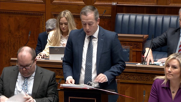 Education Minister, Paul Givan speaking in the Assembly Chamber