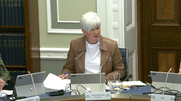 Joanne Bunting MLA chairing the Committee for Justice meeting