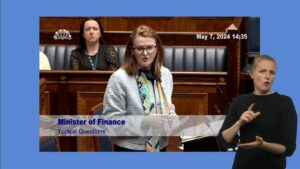 Finance Minister Caoimhe Archibald speaking in the Assembly Chamber