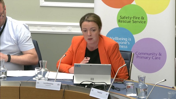 Liz Kimmins, Chair of the Committee for Health sitting in a committee room in Parliament Buildings