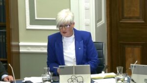 Joanne Bunting MLA chairing the Committee for Justice meeting
