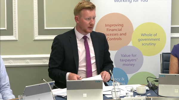 Chair of the Public Accounts Committee Daniel McCrossan sitting in a committee room at Parliament Buildings