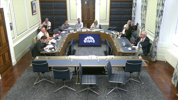 The Windsor Framework Democratic Scrutiny Committee sitting in a committee room in Parliament Buildings