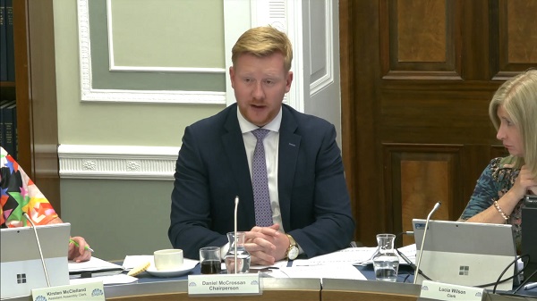 Chair of the Public Accounts Committee Daniel McCrossan sitting in a committee room at Parliament Buildings