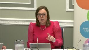 Committee Chair Deborah Erskine sitting in a committee room in Parliament Buildings