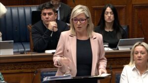 First Minister, Michelle O'Neill, during Question Time in the Assembly Chamber.