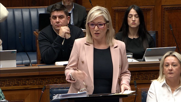 First Minister, Michelle O'Neill, during Question Time in the Assembly Chamber.