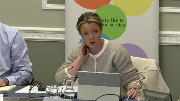 Liz Kimmins, Chair of the Committee for Health sitting in a committee room in Parliament Buildings