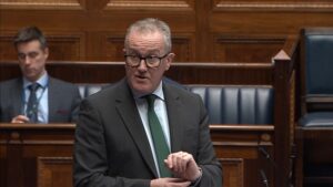 Minister for the Economy Conor Murphy answers questions in the Assembly Chamber