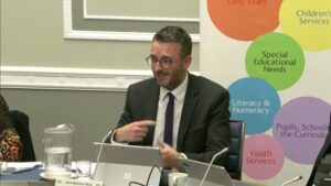 Committee Chair Nick Mathison sitting in a committee room in Parliament Buildings