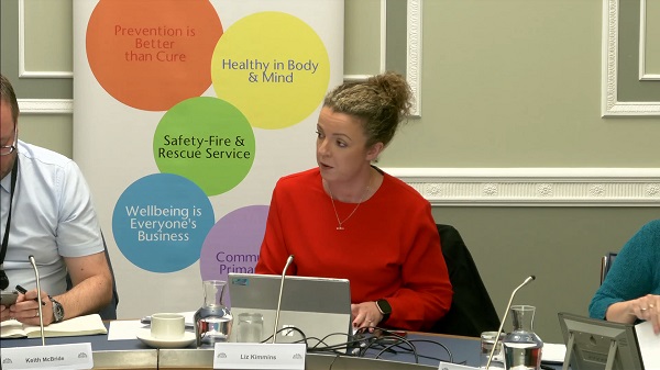 Liz Kimmins, Chair of the Committee for Health sitting in a committee room in Parliament Buildings