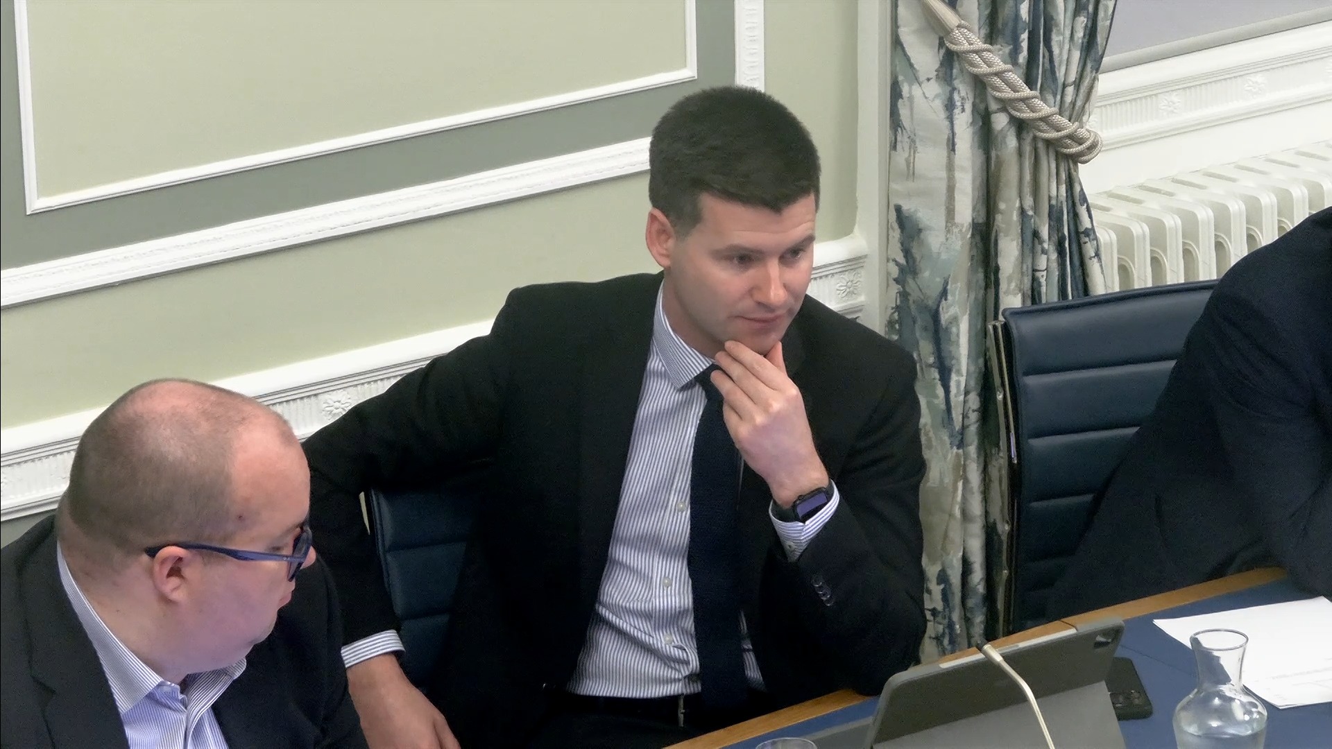 Jonathan Buckley MLA contributes during a meeting of the Democratic Scrutiny Committee on Thursday 23 January 2025.