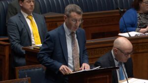 Minister for Agriculture, environment and Rural Affairs, Andrew Muir, answers an urgent oral question on avian flu in the Plenary Chamber on Monday 17 February 2025.