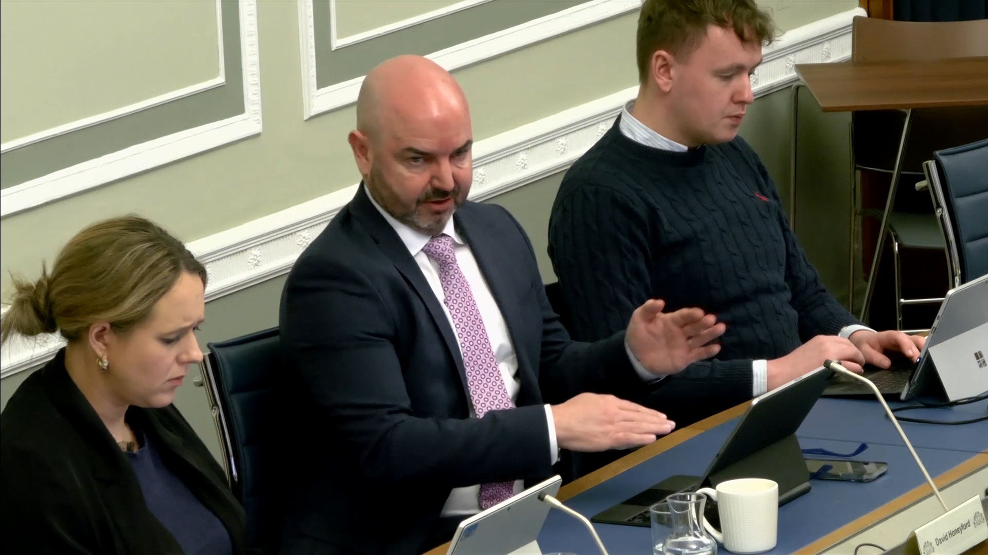 David Honeyford MLA asks a question during a meeting of the Committee for the Economy.