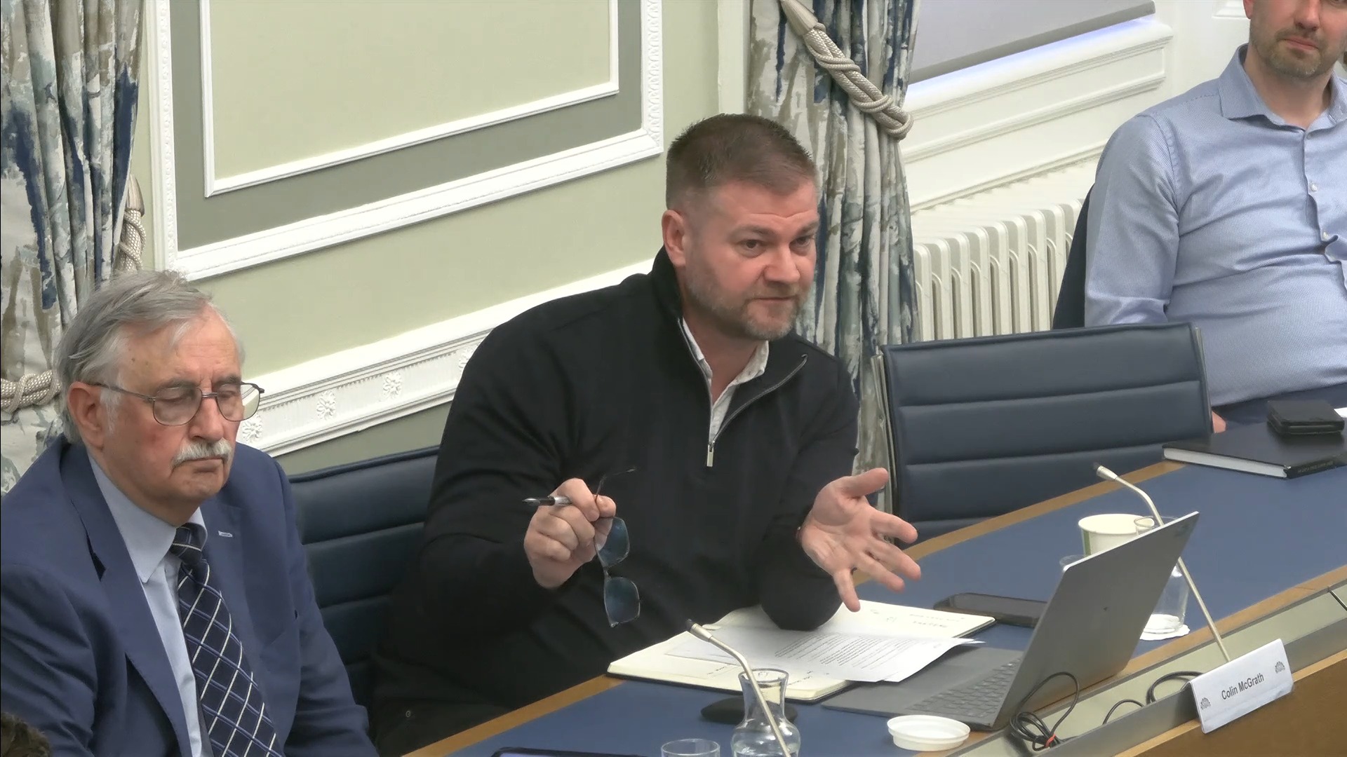 Colm Gildernew MLA poses questions during a meeting of the Committee for Health on Thursday 13 March 2025.
