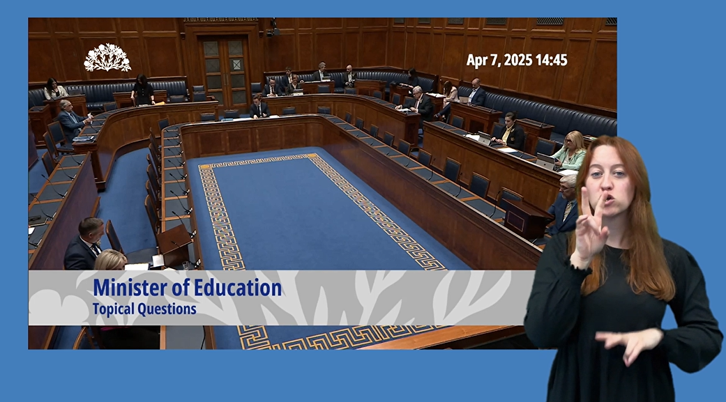 Question Time: Finance Minister answering questions with Irish Sign Language interpretation on Monday 7 April 2025 .